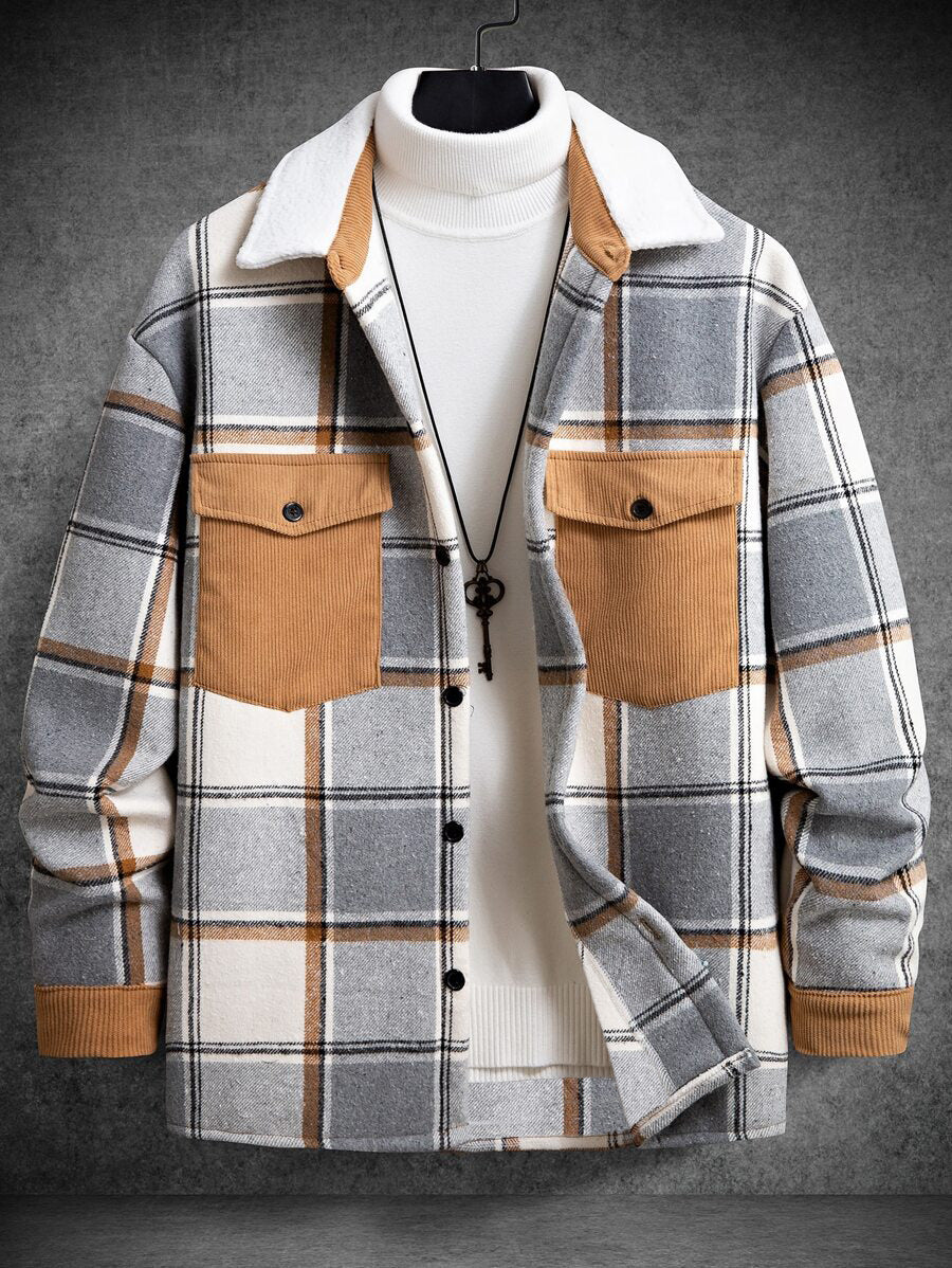 Herren Karo-Flanelljacke mit zwei Brusttaschen und weichem Kragen EB