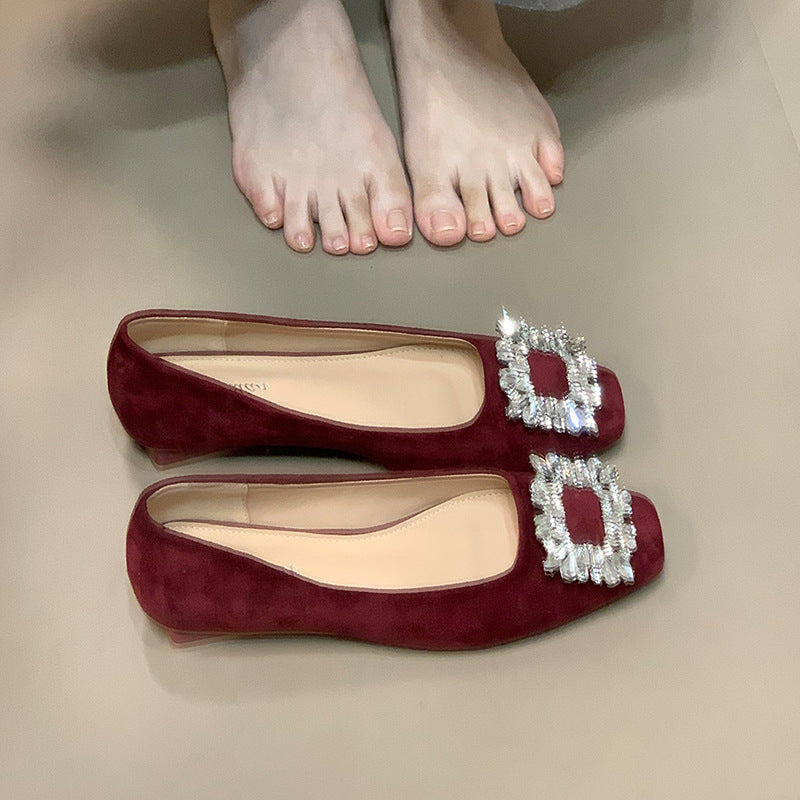 Damen elegante Ballerinas mit funkelndem Strass-Akzent und hochwertiger Oberflächenstruktur EB