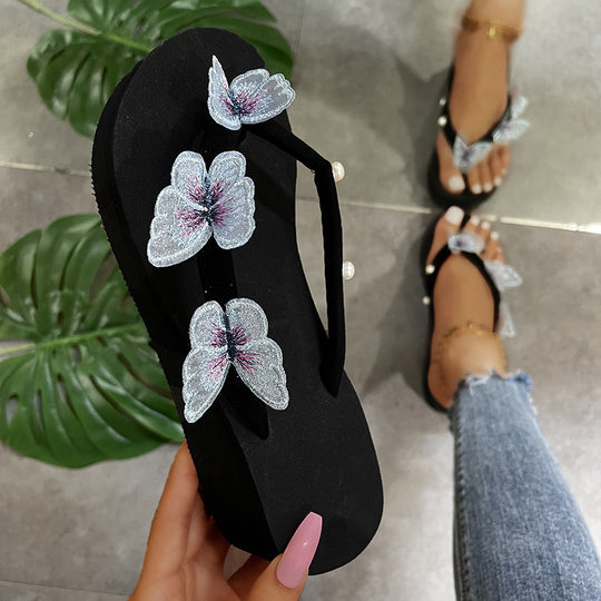 Damen Zehentrenner-Sandalen mit dekorativen Schmetterlingsapplikationen und rutschfester Sohle EB