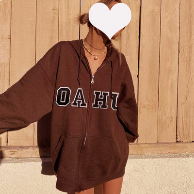 Damen nan extralanges College-Kapuzenzipper im Oversize-Schnitt mit Kängurutaschen EB