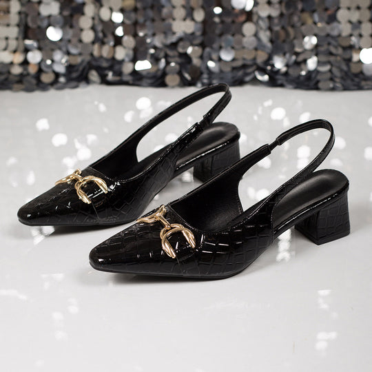 Damen Slingback-Pantoletten mit eleganter Krokoprägung und goldener Schnalle EB