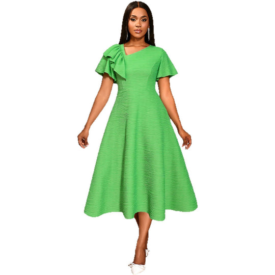 Damen Midikleid mit asymmetrischem Schal und voluminösen Ärmeln EB