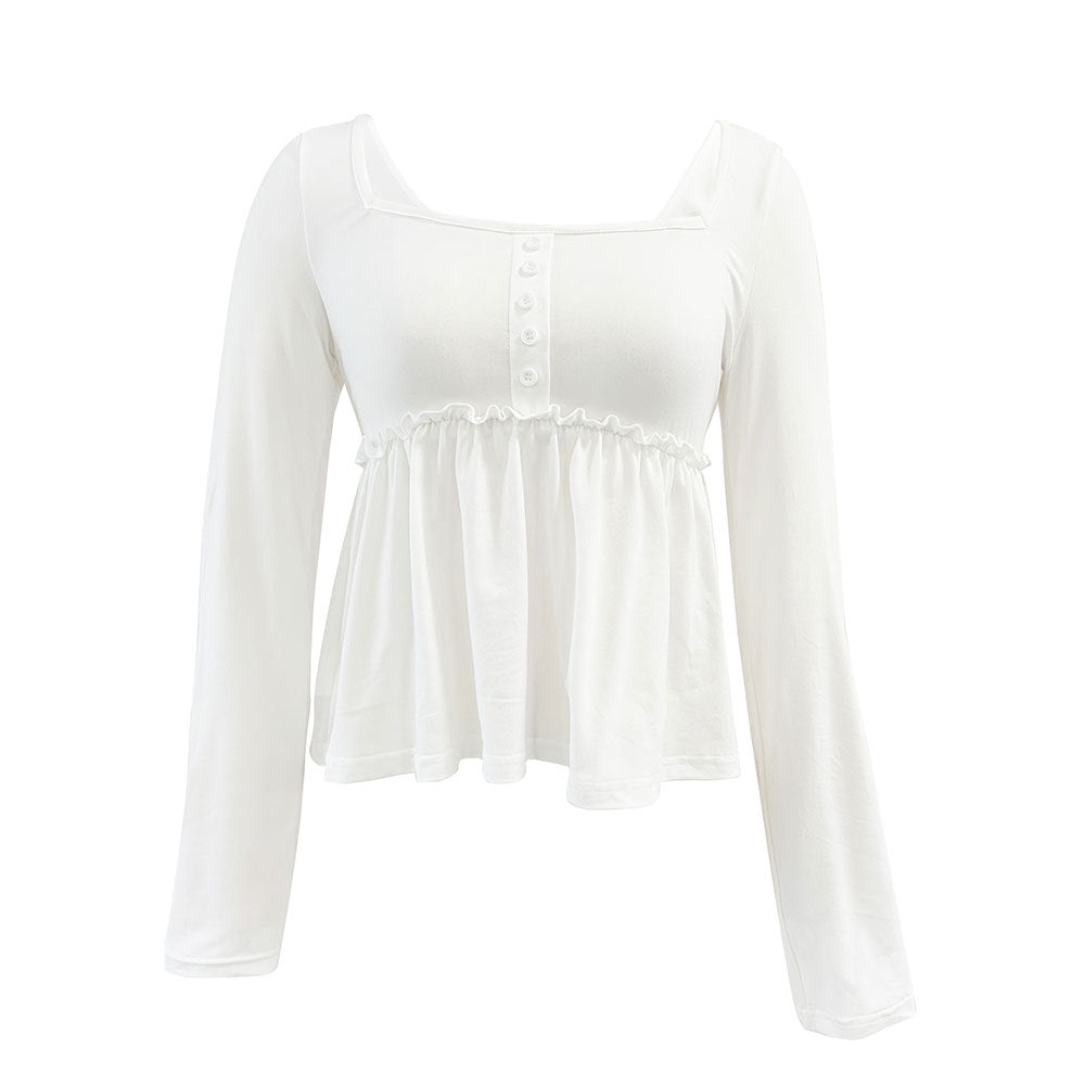 Damen gerafftes Peplum-Longsleeve mit quadratischem Ausschnitt und zierlicher Knopfleiste Eichborn Berlin