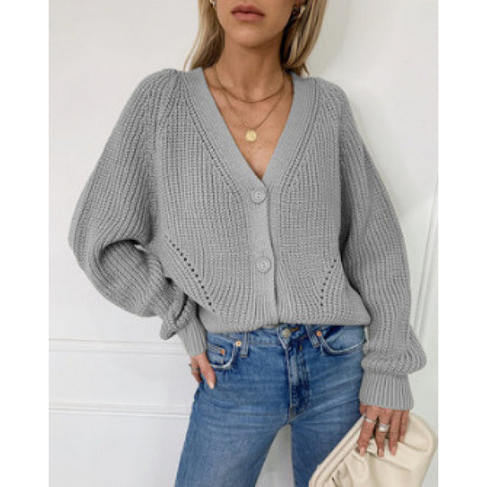 Damen Gestrickte Knopf-Cardigan EB