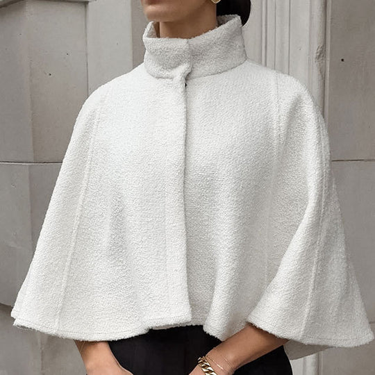 Damen Oversized Wollcape mit hohem Kragen und Knopfdetail EB
