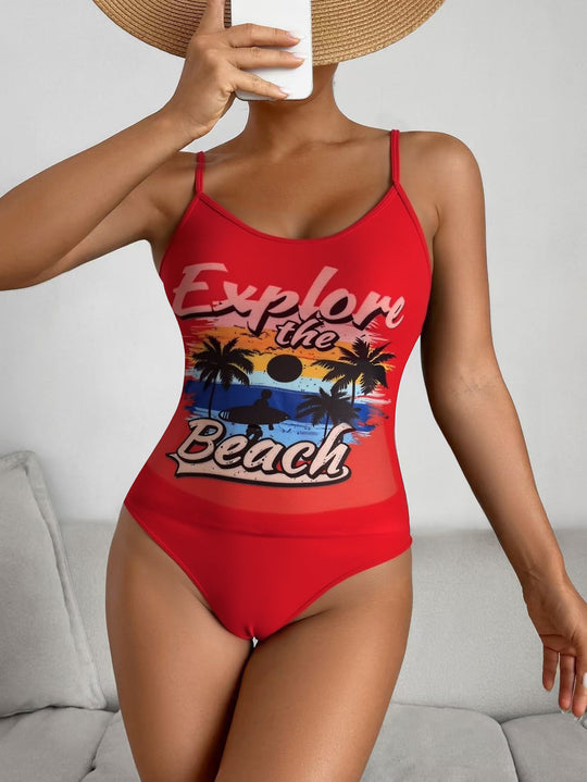 Damen Einteiliger Badeanzug mit trendigem Grafikdesign EB
