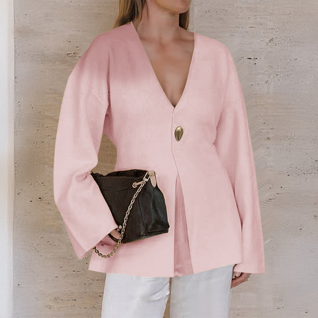 Damen nan taillierter Feinstrick-Cardigan mit V-Ausschnitt, Zierknopf und frontaler Schlitz EB