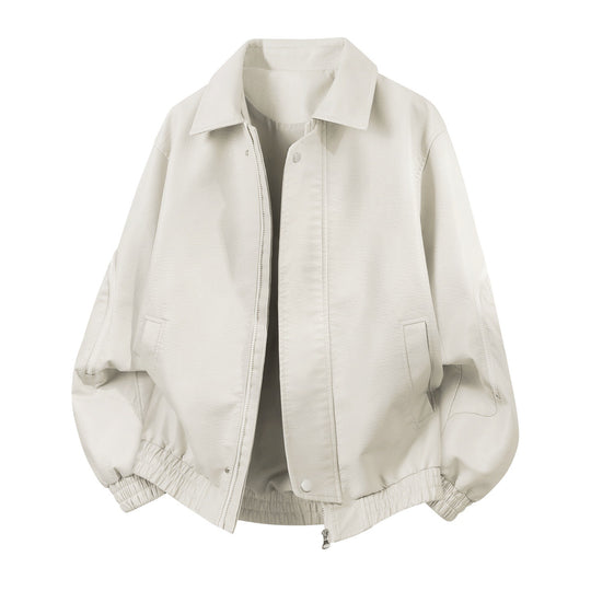 Herren oversized Kunstleder-Blouson mit elastischem Saum und verdecktem Reißverschluss EB