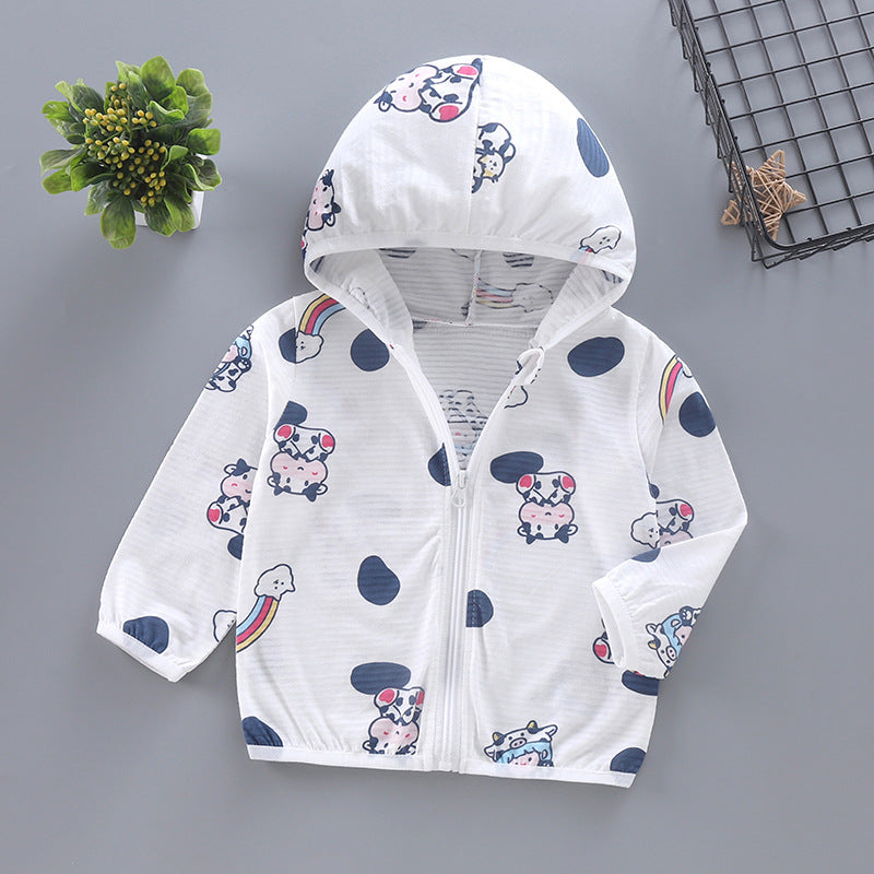 Unisex nan leichte Kapuzenjacke für Kleinkinder mit süßem Tierprint und Reißverschluss  EB