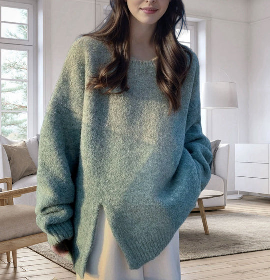 Damen lässiger Oversized-Pullover mit seitlichem Schlitzdesign EB