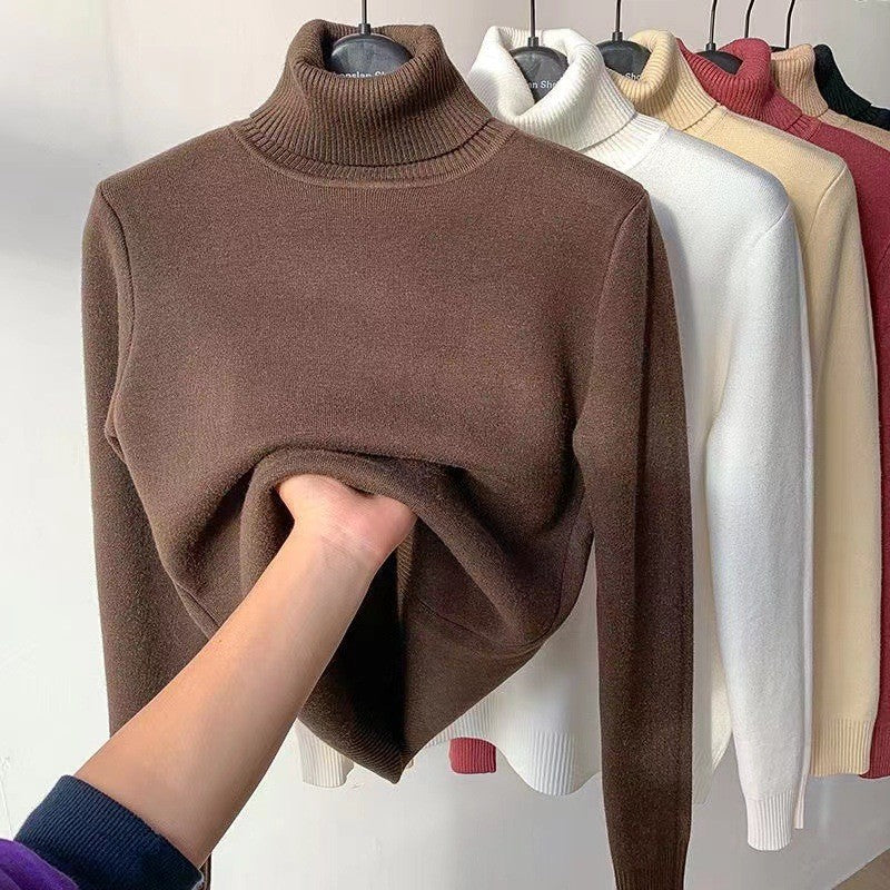 Damen Feinstrick-Rollkragenpullover mit wärmendem Innenfutter und schmaler Silhouette EB