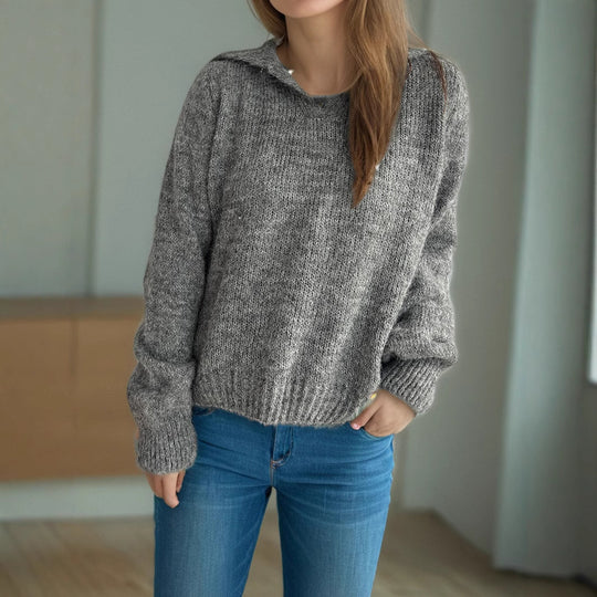 Damen lässiger Pullover mit voluminösen Ärmeln und modernem Strukturstrick EB