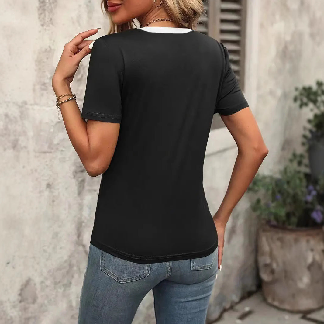 Damen T-Shirt mit modernem V-Ausschnitt und strukturiertem Stoff EB