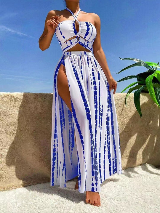 Damen Luftiges Strandkleid mit tiefem Ausschnitt und seitlichem Schlitz EB