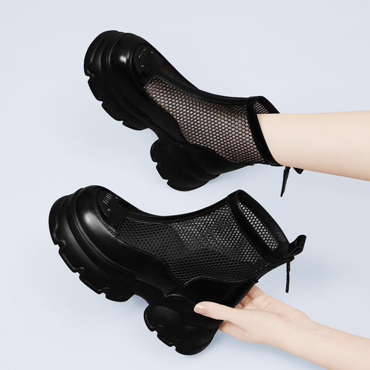 Damen Modische Netz-Stiefeletten mit stabiler Profilsohle EB