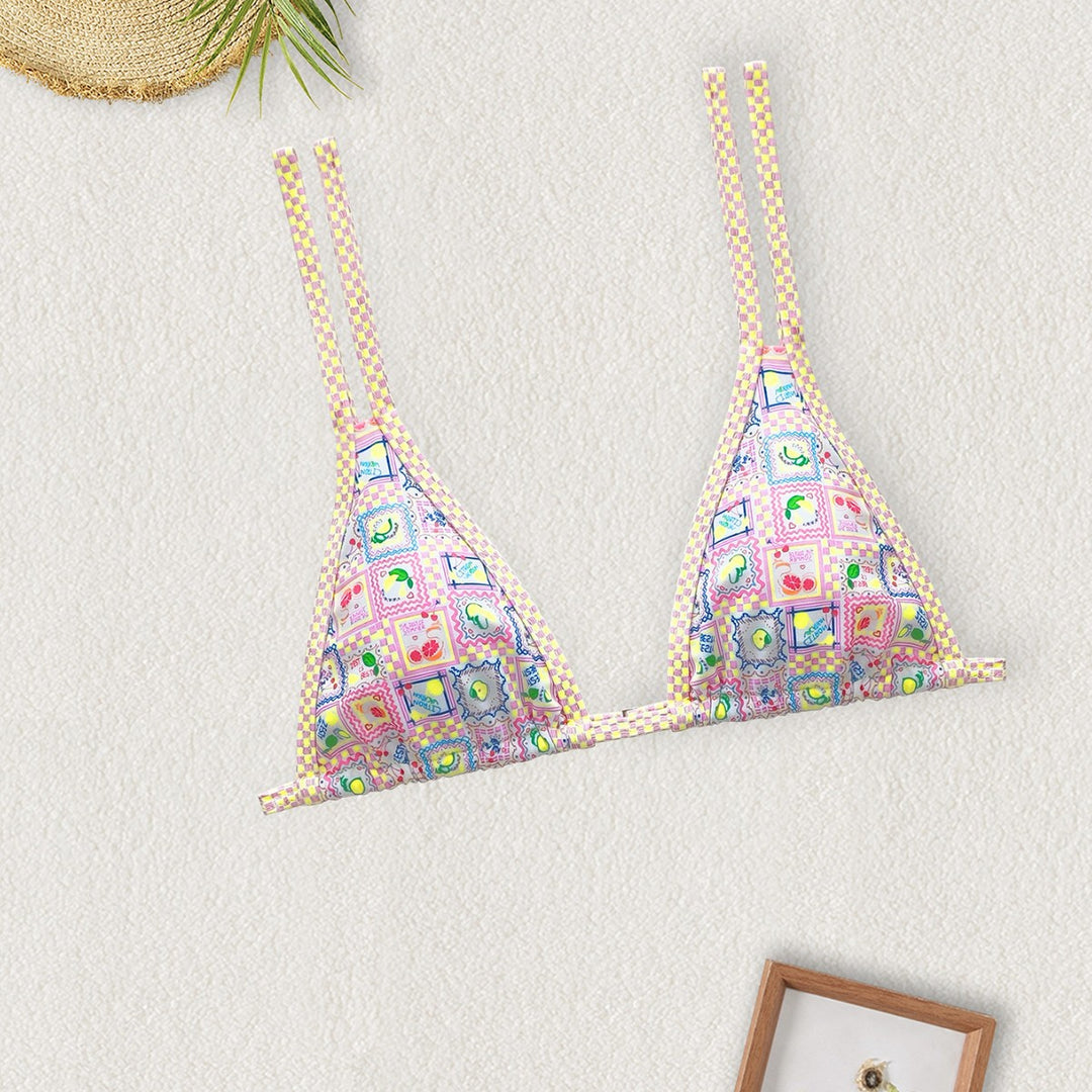 Damen Triangel-Bikini mit buntem Patchwork-Muster EB