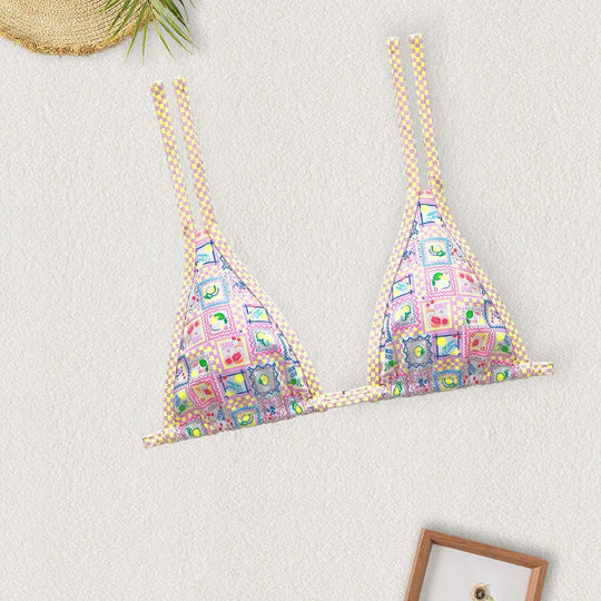 Damen Triangel-Bikini mit buntem Patchwork-Muster EB