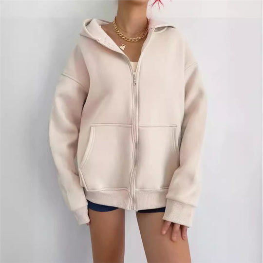 Damen nan oversized Kapuzenjacke mit Reißverschluss und Kängurutaschen EB