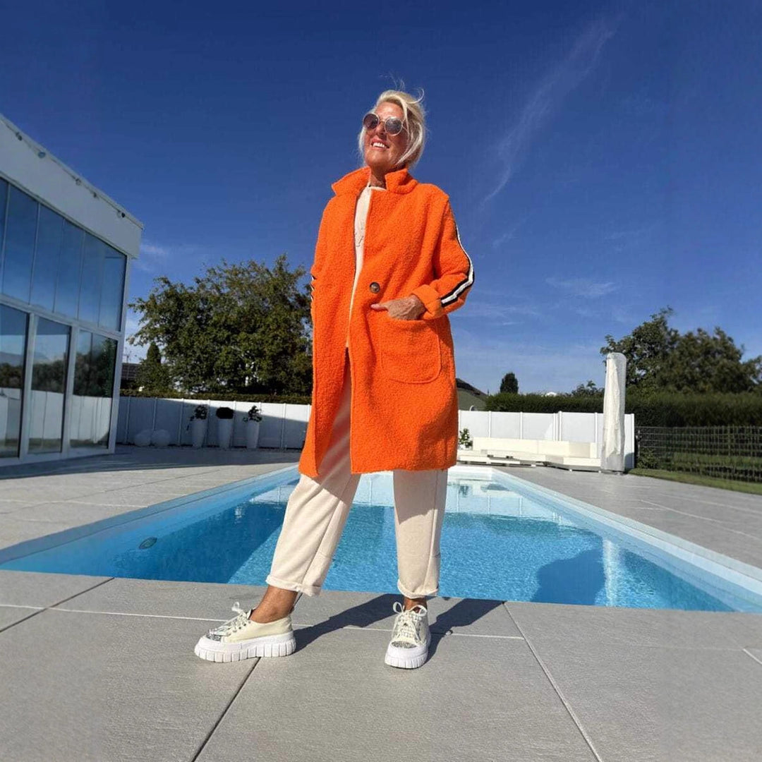 Damen Sportliche Longjacke mit praktischen Taschen und Streifenmotiv EB