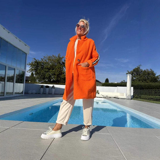 Damen Sportliche Longjacke mit praktischen Taschen und Streifenmotiv EB