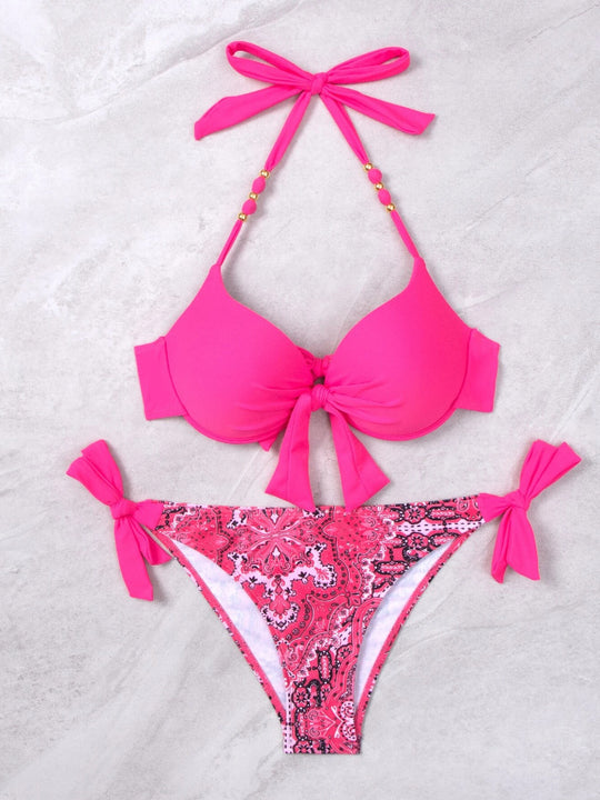 Damen Bikini-Set mit modischem Knoten und bunten Akzenten EB