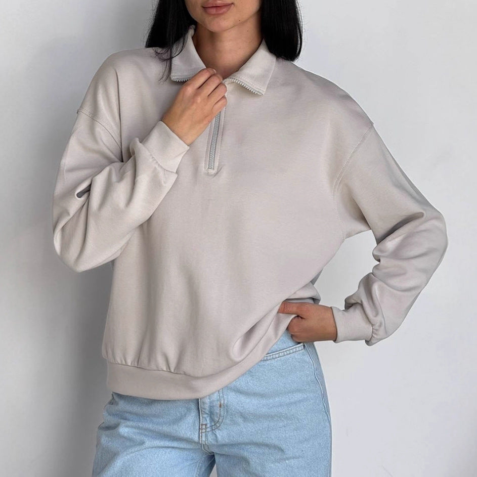 Damen Oversized Sweatshirt mit halbem Reißverschluss und elastischem Saum EB