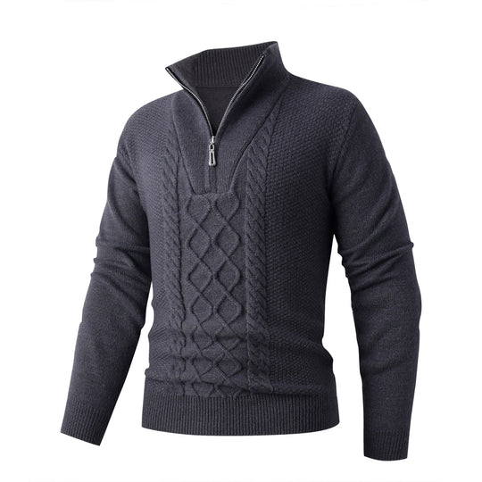 Herren Grobstrickpullover mit modernem Stehkragen und funktionalem Reißverschluss EB