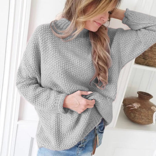Damen lässiger Pullover mit hochgeschlossenem Kragen und strukturierter Maschenoptik EB