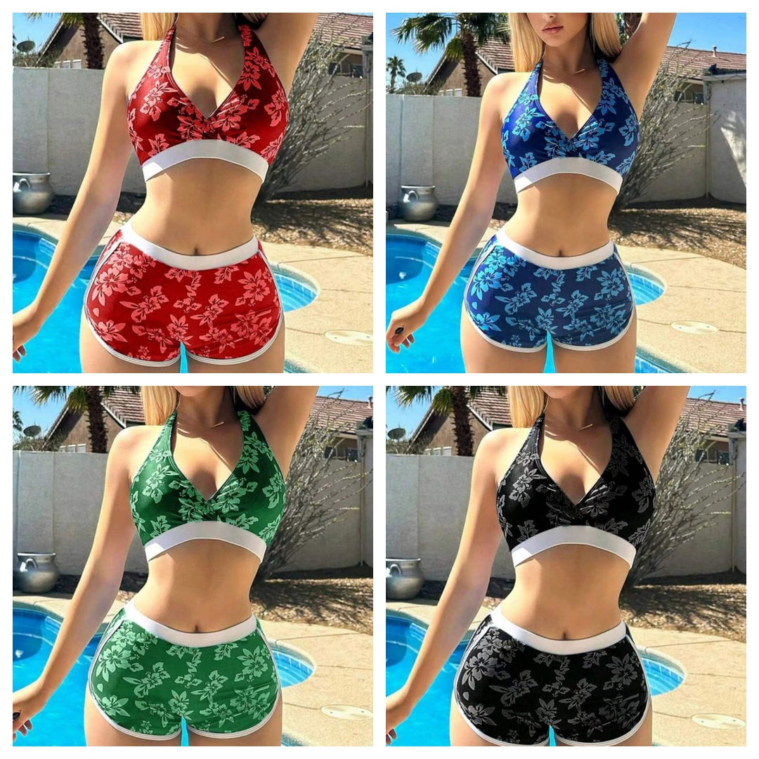 Damen sportliches Bikinioberteil und Shorts-Set EB