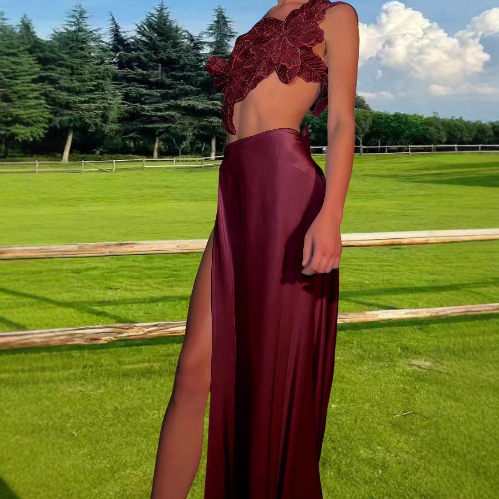 Damen Elegantes Hochzeitskleid mit floraler Applikation und schwingendem Rock EB