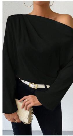 Damen Satin-Oberteil mit asymmetrischem Ausschnitt und fließendem Schnitt EB