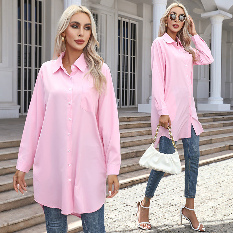 Damen Übergrößen-Hemdbluse mit modernen Details und Brusttasche EB
