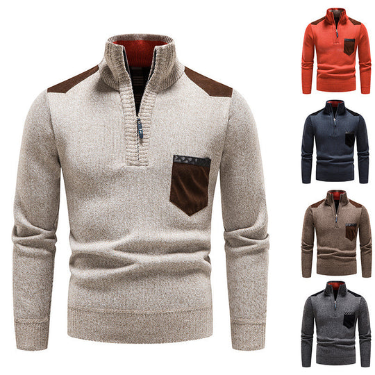 Herren eleganter Pullover mit halbhohem Kragen und feinen Kontrastdetails EB