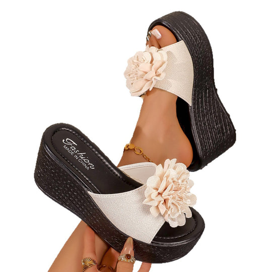 Damen Wedge-Pantoletten mit dekorativem Blumendesign EB