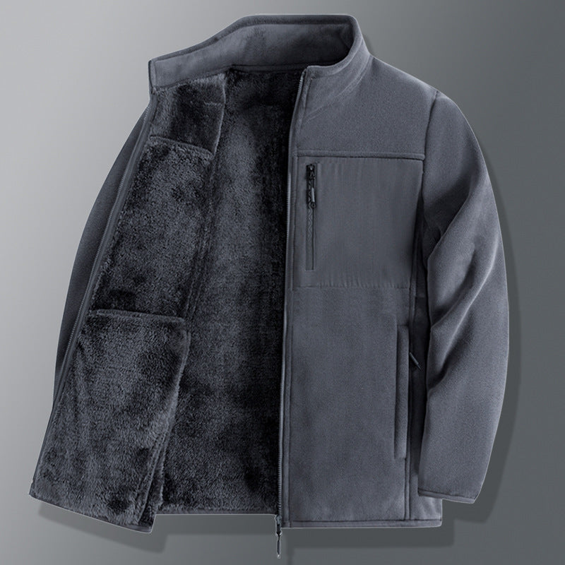 Herren funktionale Thermo-Fleecejacke mit weichem Teddyinnenfutter, Brustreißverschlusstasche und Zweiwege-Reißverschluss EB