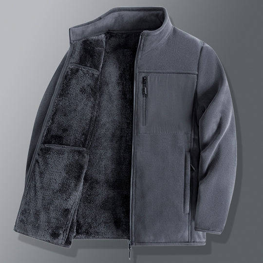 Herren funktionale Thermo-Fleecejacke mit weichem Teddyinnenfutter, Brustreißverschlusstasche und Zweiwege-Reißverschluss EB
