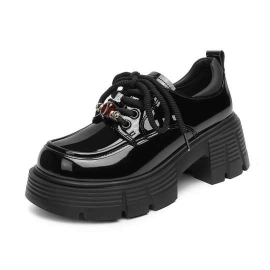 Damen Plateau-Schnürschuhe mit modischem Kettendetail und robustem Blockabsatz EB