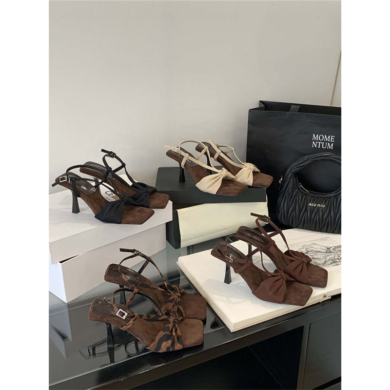 Damen elegante Slingback Sandalen mit dekorativer Schleifenverzierung EB