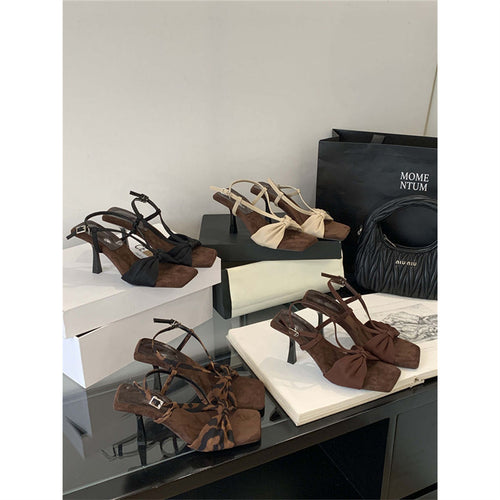 Damen elegante Slingback Sandalen mit dekorativer Schleifenverzierung EB