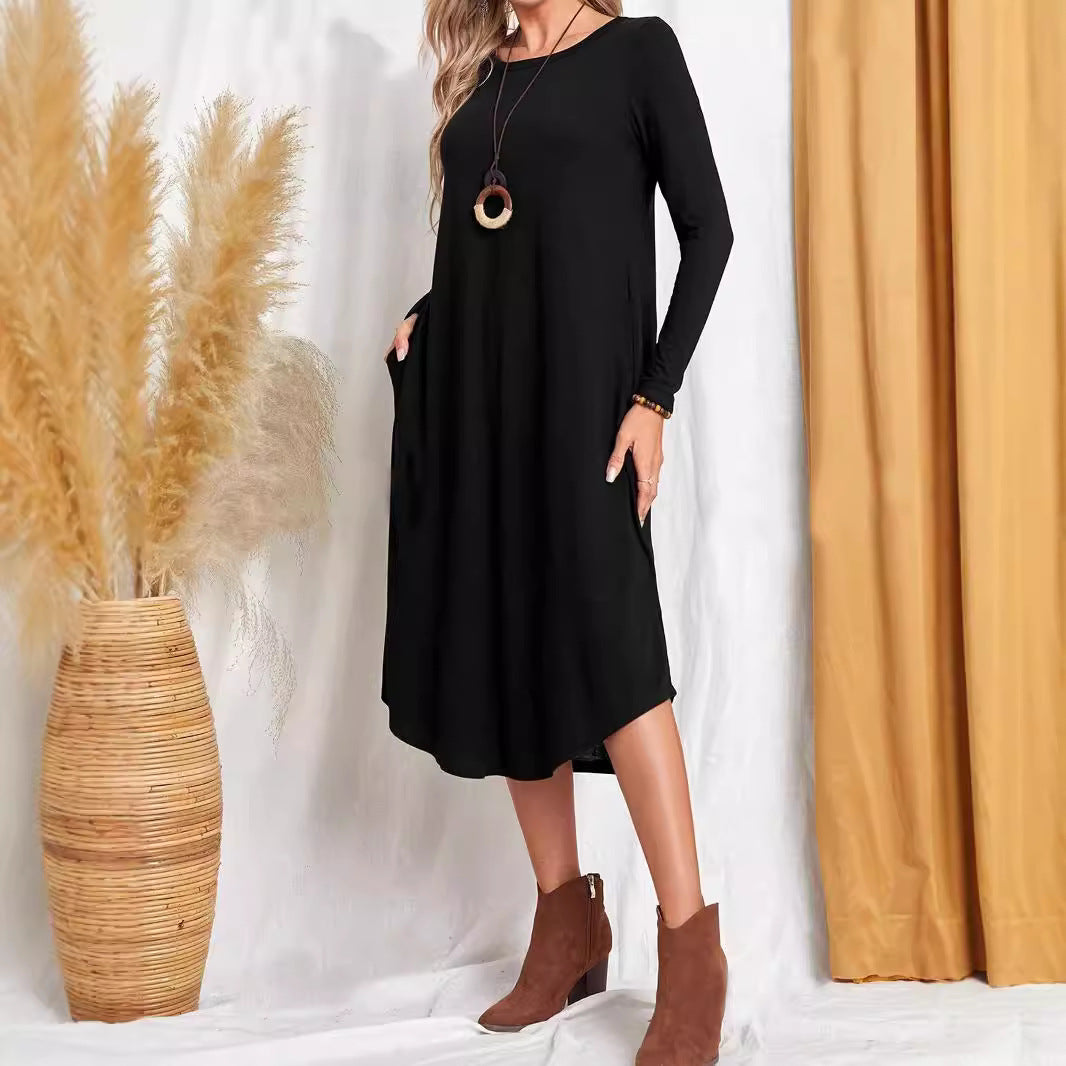 Damen lässiges Maxikleid mit elegantem Schnitt und hohem Saum EB
