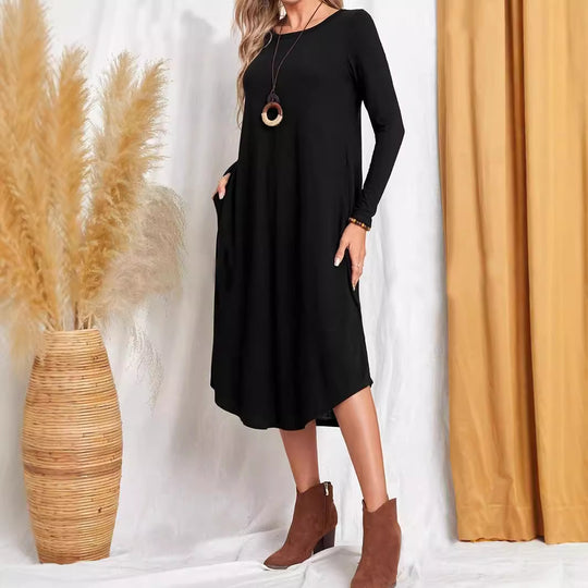 Damen lässiges Maxikleid mit elegantem Schnitt und hohem Saum EB