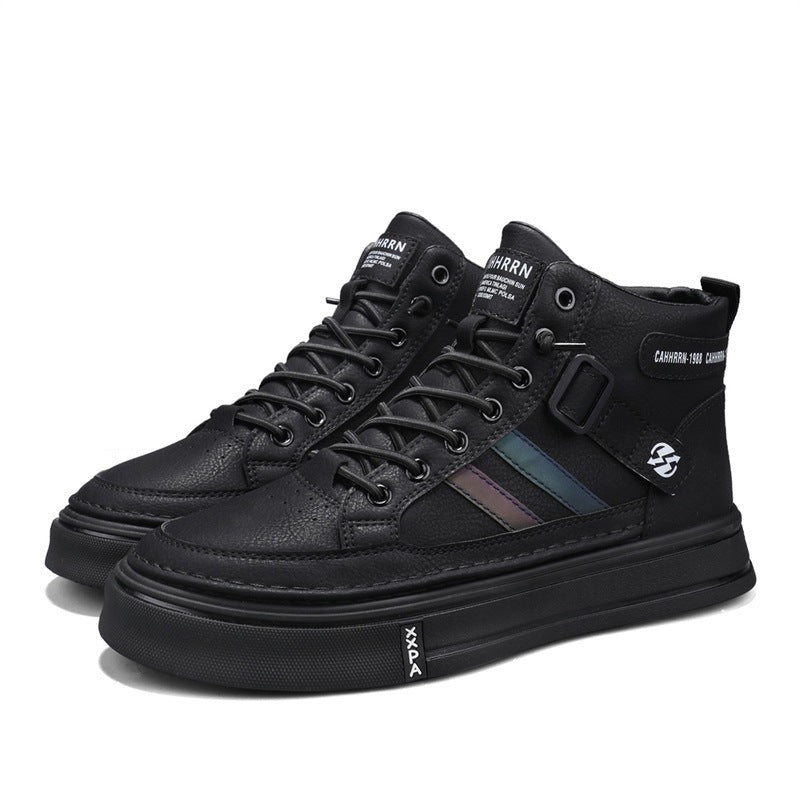 Unisex Mid-Top Street-Sneaker mit verstärkter Cupsohle, dekorativem Gurt und gepolstertem Knöchelkragen EB