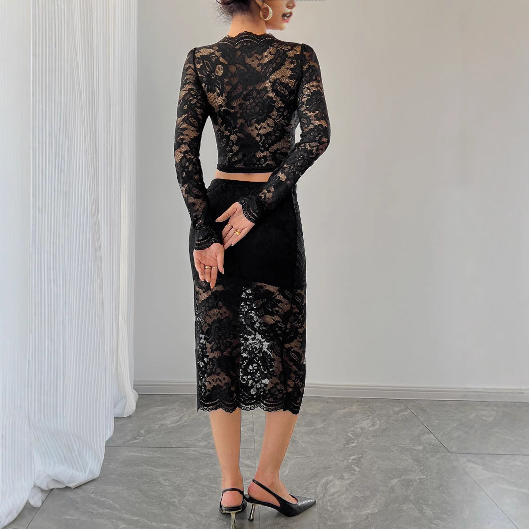 Damen Elegantes Spitzenoberteil mit hoch sitzendem Rock EB