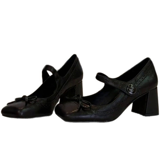 Damen Mary Jane Absatzschuhe mit dekorativen Schleifen und komfortablem Blockabsatz EB