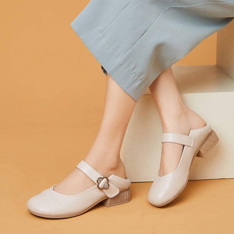 Damen Mary Jane Ballerinas mit dekorativem Riemen und bequemem Blockabsatz EB