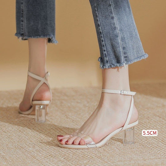 Damen Transparente Riemchen-Sandalen mit elegantem Blockabsatz EB