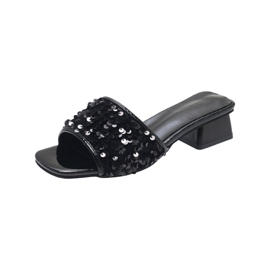 Damen elegante Mules mit funkelnden Pailletten EB