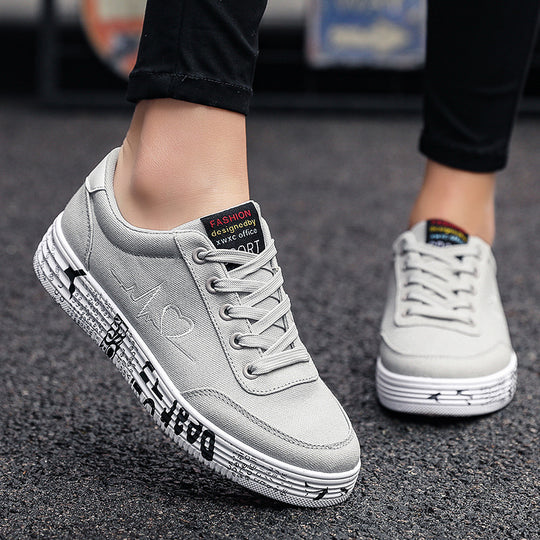 Damen nan Canvas-Sneaker mit dekorativer Print-Plateausohle und Herzlinien-Stickerei EB