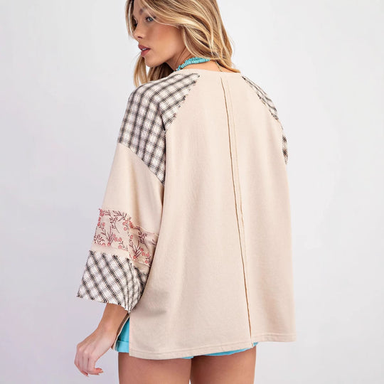 Damen kreatives Sweatshirt mit Patchwork-Design EB