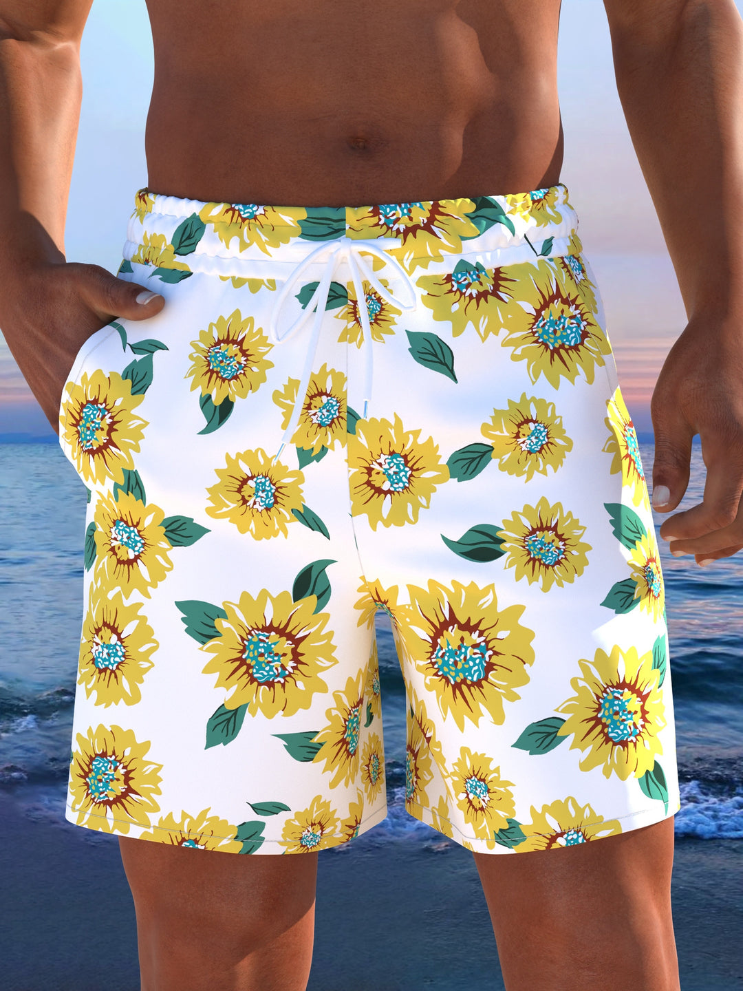 Herren Badeshorts mit modernem Streifen-Design und elastischem Bund EB